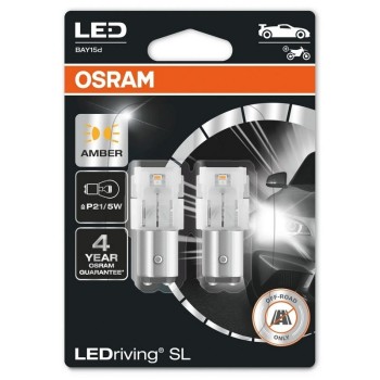 Диодна крушка (LED крушка) 12V, P21/5W, BAY15d, блистер 2бр. Osram оранжева светлина